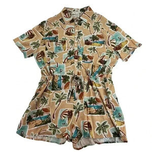 Label Of Love Womens sz M Romper Peach Tropical Print Jumpsuit Playset Vacation